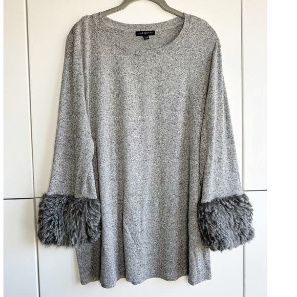 Lane Bryant Sweater Tunic Fur Cuffs Gray Marled Size 14/16 - Picture 1 of 6